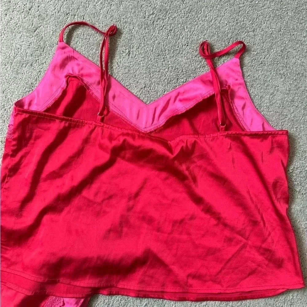 Lulus Two Piece Sleep Set Red Pink Lingerie Two Toned Womens XL Sensual - Picture 10 of 12
